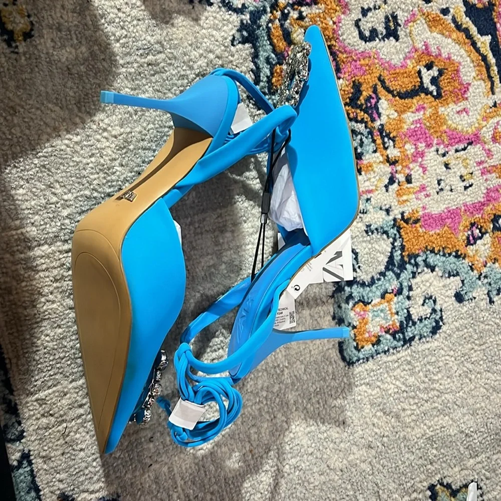 Zara women’s blue rhinestone slingback heels - Picture 3 of 11